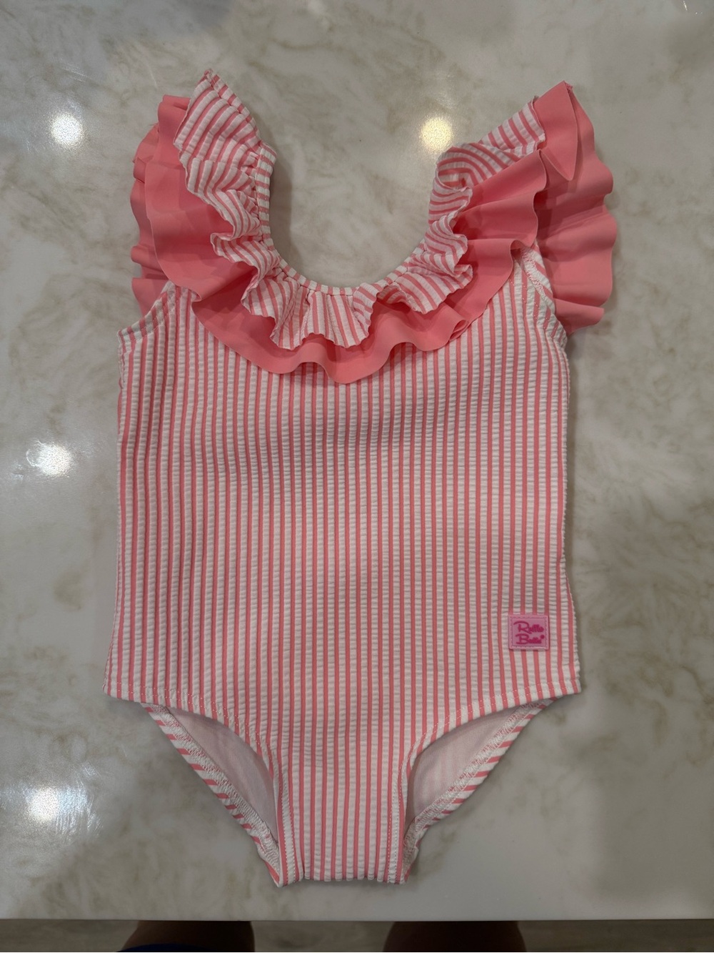 Ruffle Butts Pink & White Striped Ruffle One-Piece Swimsuit